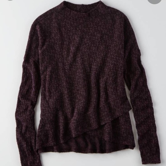 AE American Eagle Plum Purple Knit High Mock Neck Pullover Sweater - Picture 3 of 11